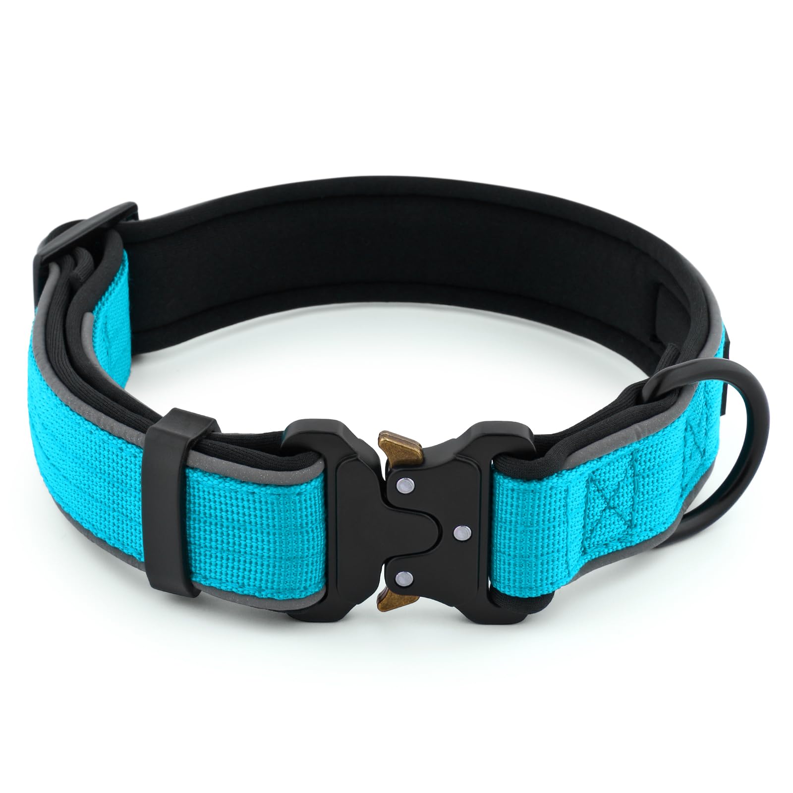 Plutus Pet Tactical Dog Collar, Reflective, Adjustable Heavy Duty Dog Collar, Soft Padded and Comfortable, for Small Medium and Large Dogs (Cyan, M)