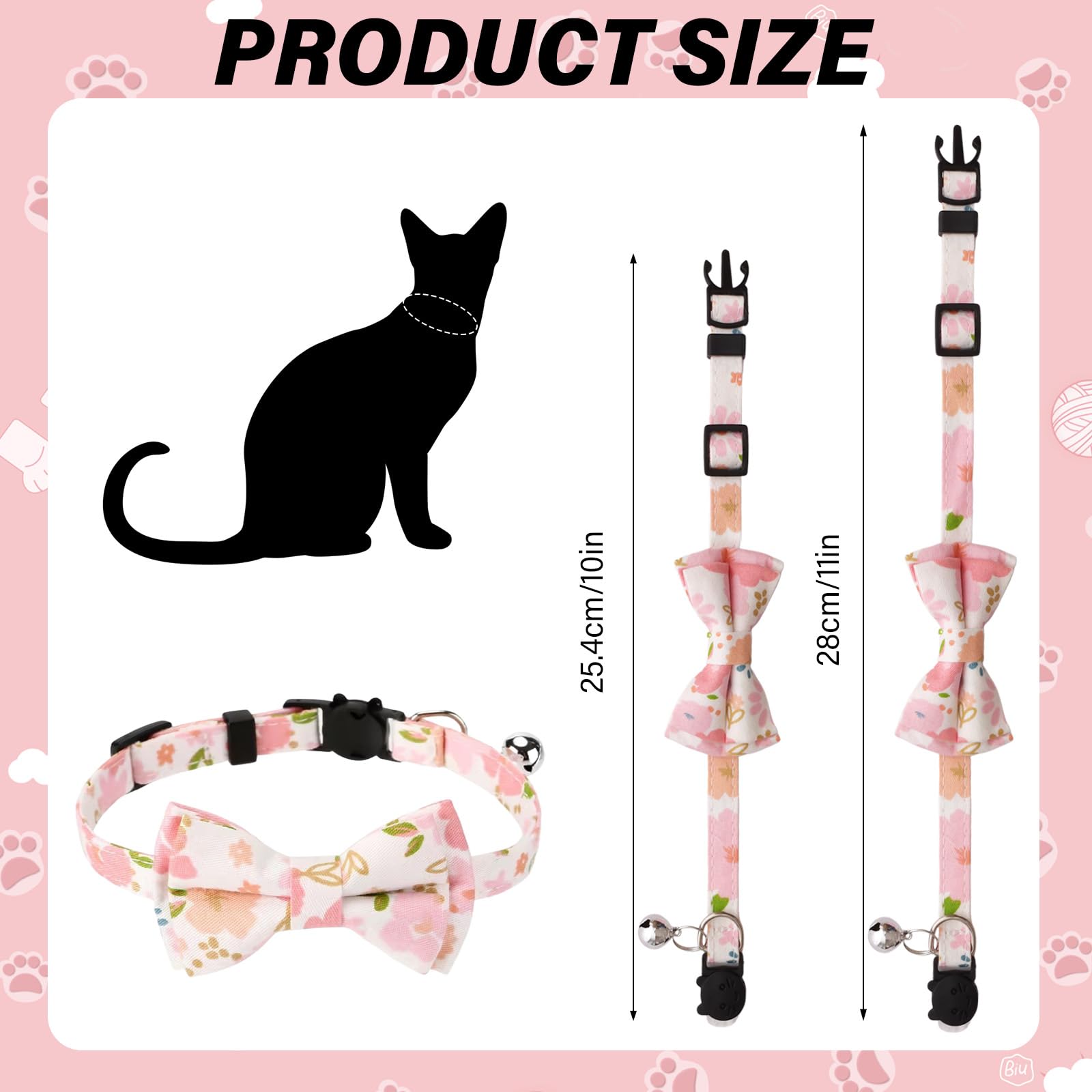 10 Pcs Spring Cat Collar Breakaway with Bow Tie and Bell (Flower)