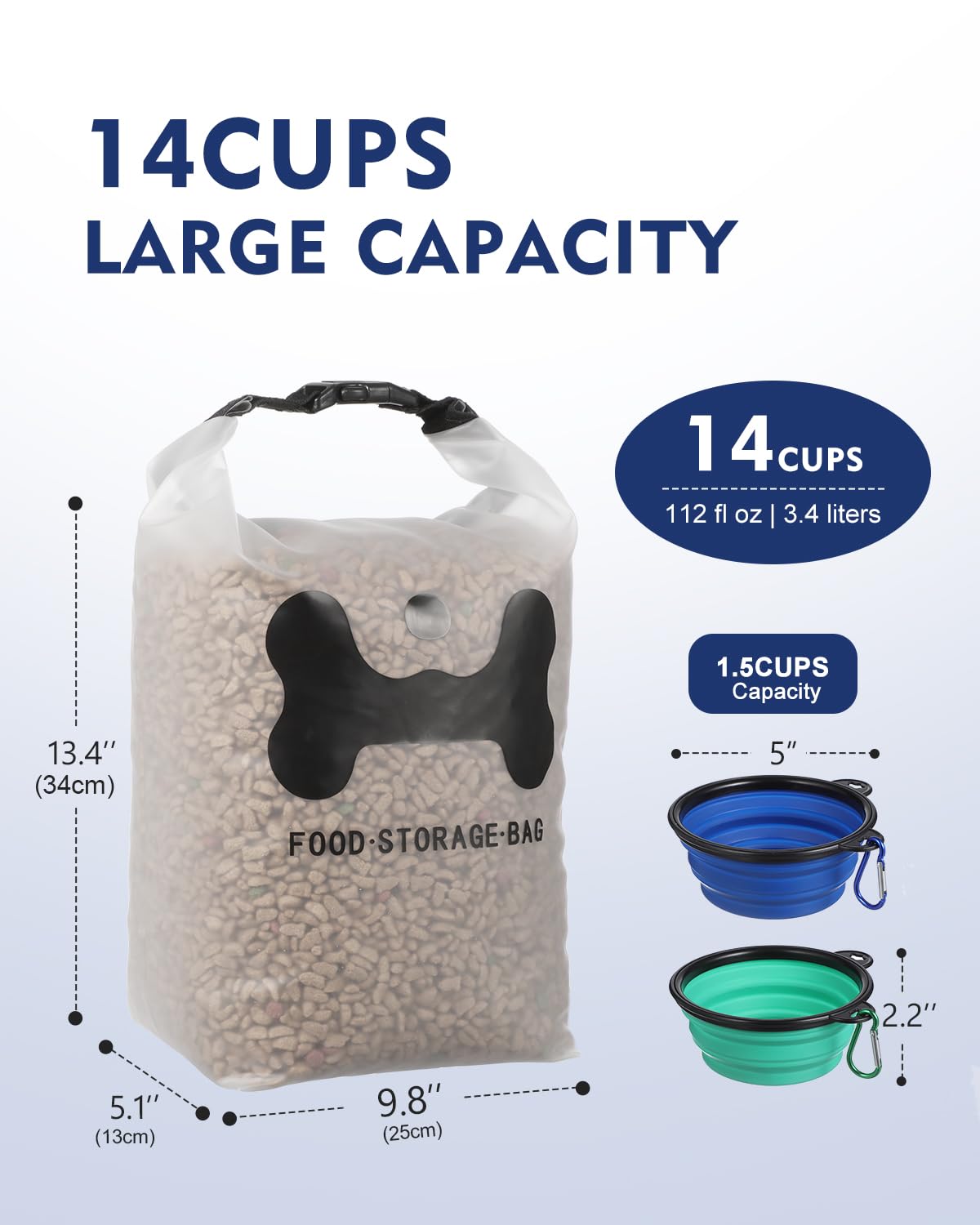 ANVS Silicone Pet Food Storage Bag,30-Cup Dog Food Travel Bag with 2PCS Collapsible Bowls, Perfect for Camping Trip, Dog Boarding, Weekend Getaways and Travel