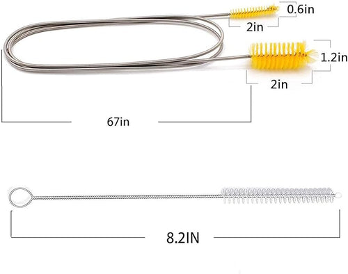 67" Flexible Drain Brush Set, Double Ended Long Hose Pipe Cleaner with 2 Pcs 8.2" Straw Cleaning Brushes, Nylon Tube Cleaner Tool for Refrigerator Defrost, Aquarium Filter, Sink Drain