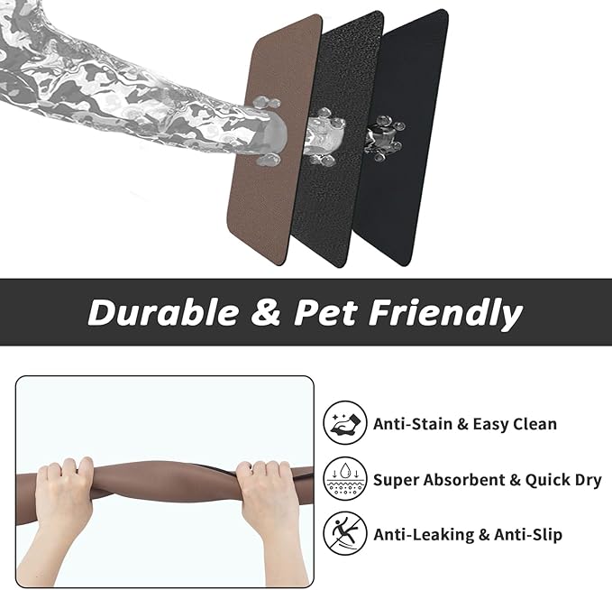 Dog Food Mat - Absorbent Cat Mat for Food and Water, No Stains Pet Feeding Bowl Mat, Easy to Clean Pet Placemats, Quick Dry Dog Water Dispenser Mat for Messy Drinkers | Brown 16"x 24"