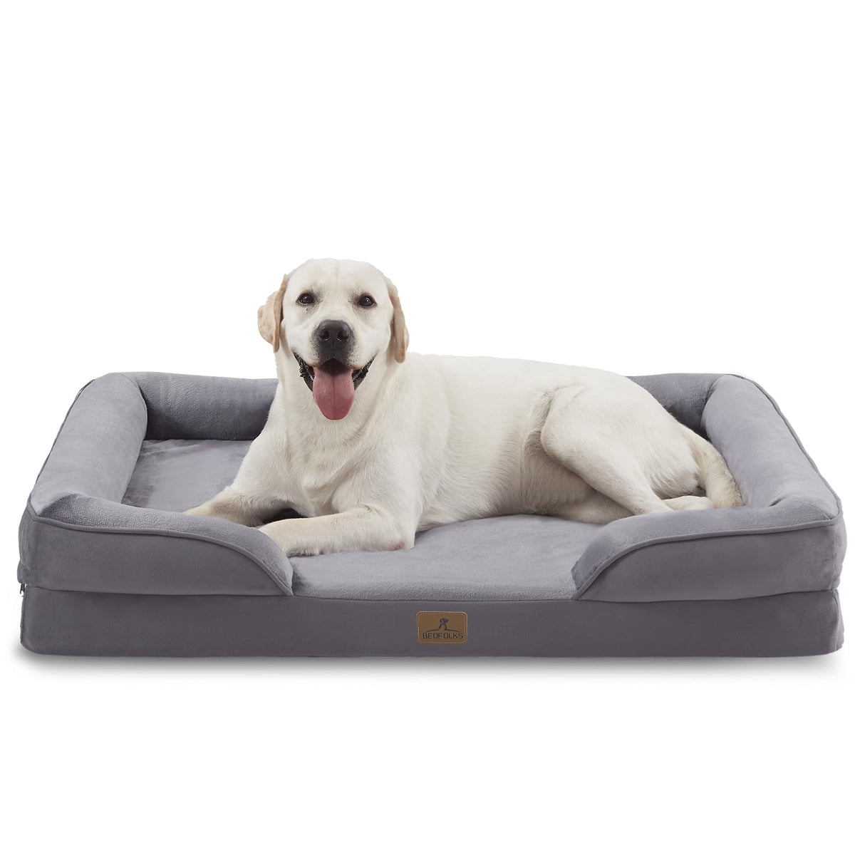 Bedfolks Orthopedic Dog Bed, Big Waterproof Dog Sofa Bed for Large Dogs, Egg Foam Pet Couch Bed with Removable Washable Cover and Nonslip Bottom, Black