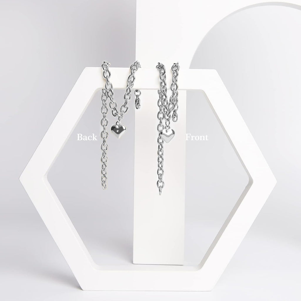 HOWWFALY Dog Collar and Cat Chain Necklace Stainless Steel Adjustable 18K Sliver Heart-Shaped Necklace for Small Pets Cats Kitten Puppy (Sliver, 7 inch)