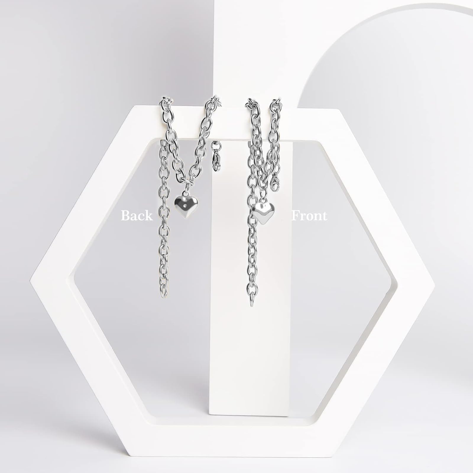 HOWWFALY Dog Collar and Cat Chain Necklace Stainless Steel Adjustable 18K Sliver Heart-Shaped Necklace for Small Pets Cats Kitten Puppy (Sliver, 7 inch)