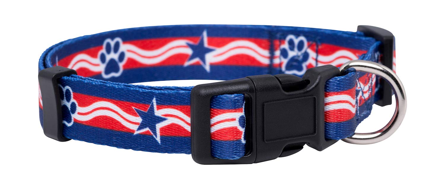 Native Pup American Flag Dog Collar- Red White and Blue- Patriotic Collars for 4th of July, USA- Adjustable Small, Medium, Large Breed Dogs (Medium, Paws)