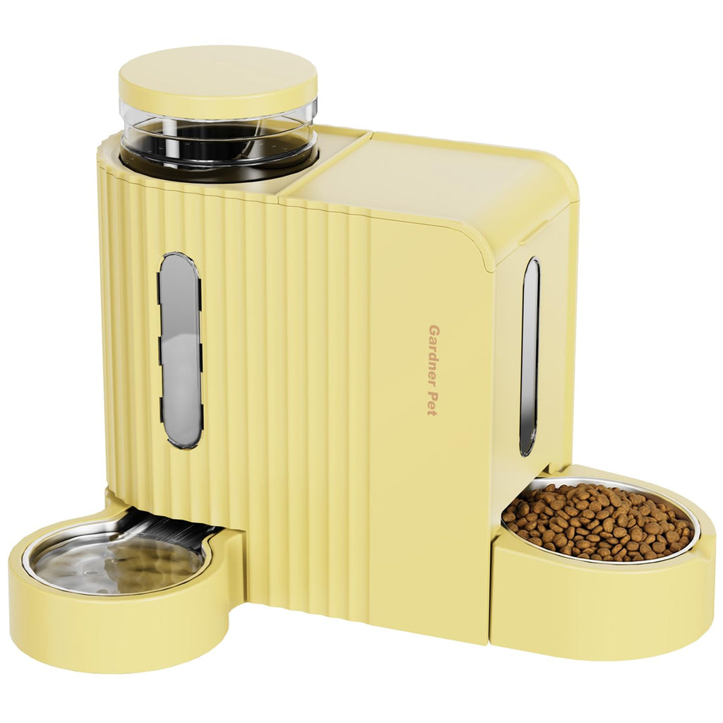 Gardner Pet Gravity Automatic 2-in-1 Pet Feeder, 0.8 Gallons*2 Cat Feeder and Water Dispenser Set, 100% BPA-Free and Stainless Steel Water Bowl for Dogs, Cats, Rabbits, Puppies (Yellow)