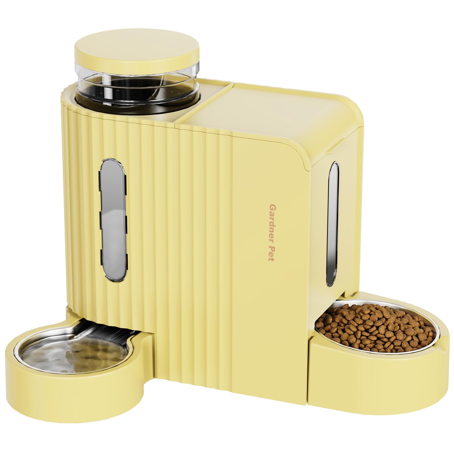 Gardner Pet Gravity Automatic 2-in-1 Pet Feeder, 0.8 Gallons*2 Cat Feeder and Water Dispenser Set, 100% BPA-Free and Stainless Steel Water Bowl for Dogs, Cats, Rabbits, Puppies (Yellow)