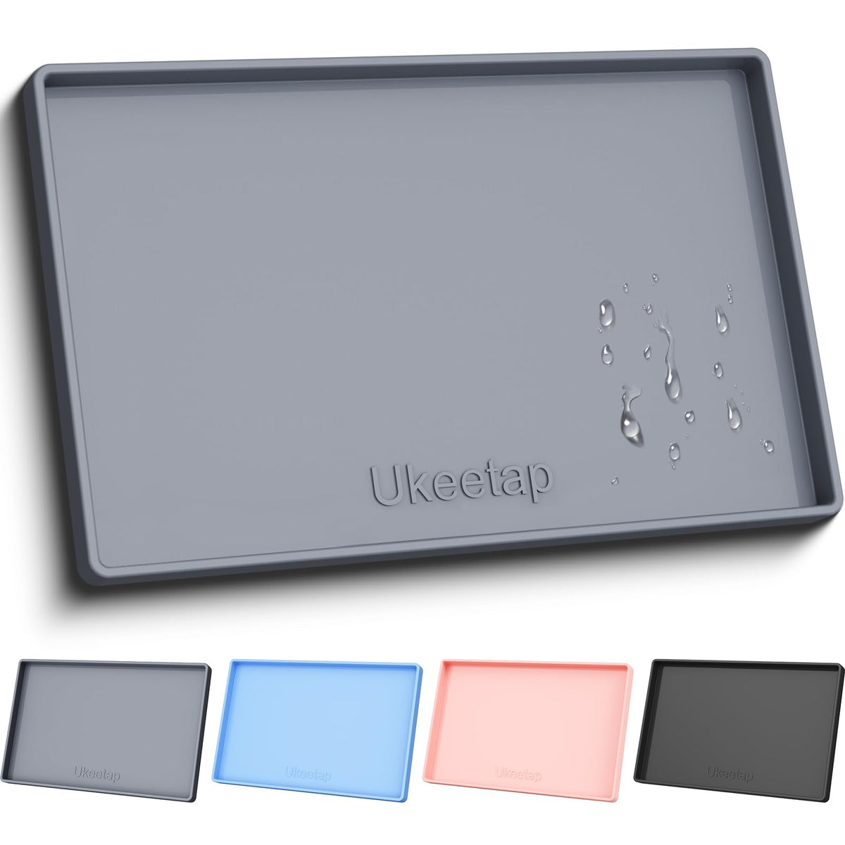 19" x 12" Extra Thick Silicone Mat Waterproof with Raised Edge, Blue