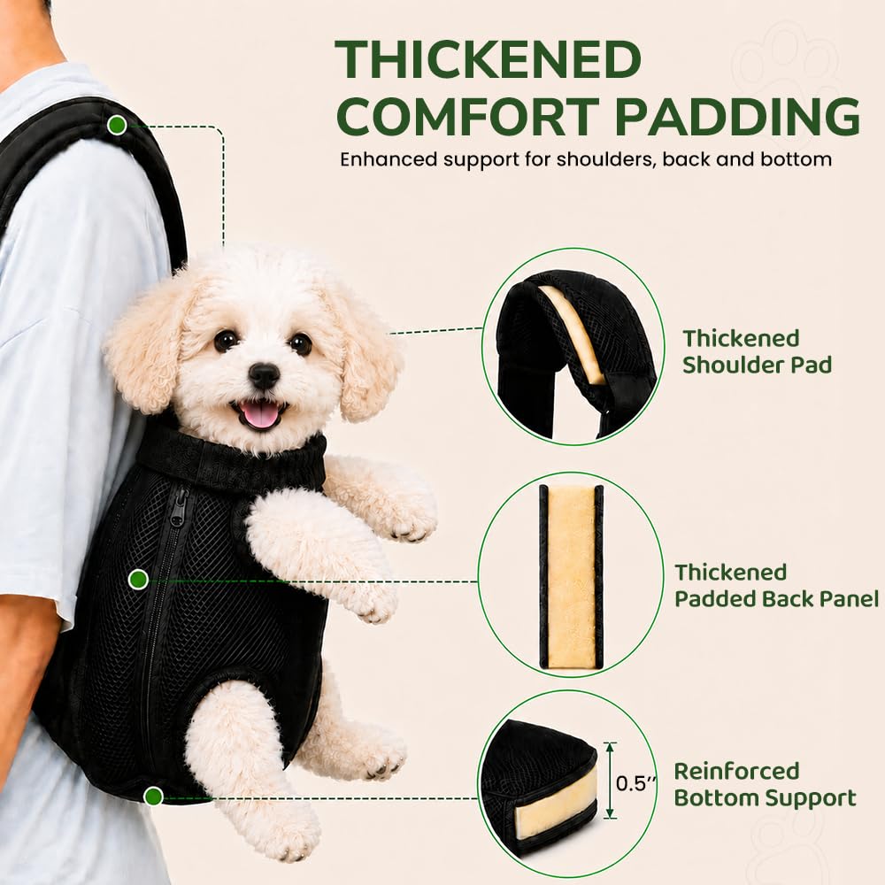Inspack Dog Backpack Carrier/Cat Carrier, Adjustable Pet Front Carriers Travel Bag for Puppy Medium Dogs, Legs Out, Soft Ventilated Dog Chest Carry Backpacks for Hiking/Camping, 7-11 lbs, Black