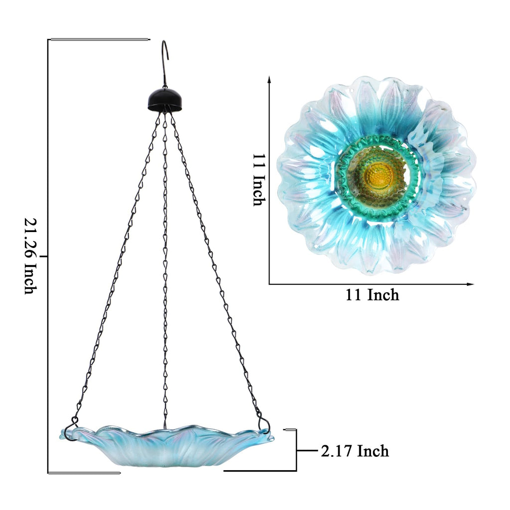 VCUTEKA Hanging Bird Bath Outdoor Glass Birdbaths Feeder for Garden Decor