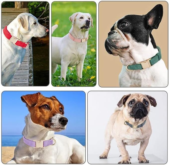 YUDOTE Soft Cotton Dog Collar with Metal Buckle Adjustable Heavy Duty Comfy Corduroy Collars for Small Medium Large Dogs,Red,Small