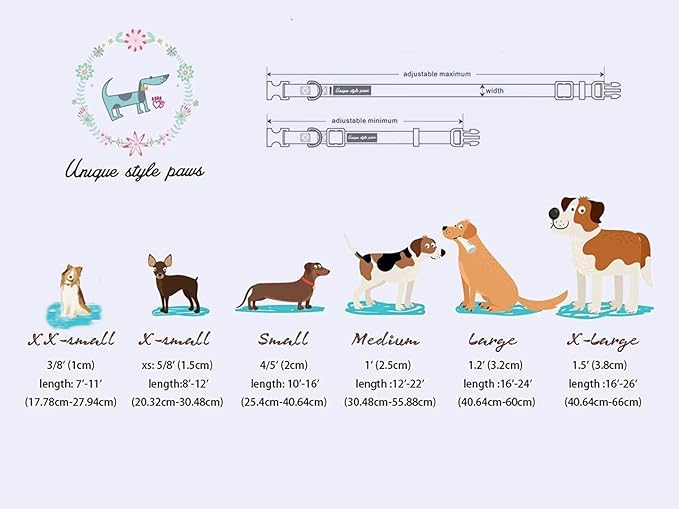 Unique Style Paws Dog Collar With Metal Buckle - Red Rose Flower Gift for Small, Medium, Large Boys Girls Dogs - Durable and Cute