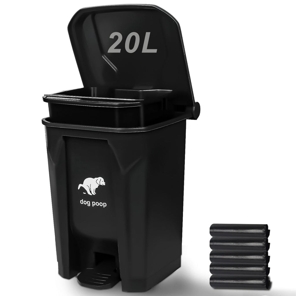 Dog Poop Trash Can Outside - 20L/5Gal Large Outdoor Trash Can with Lid