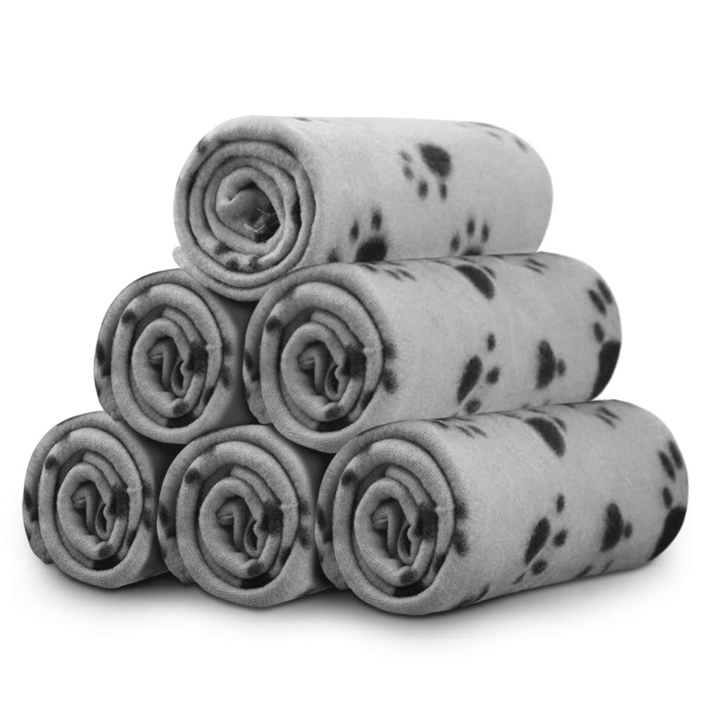 Comsmart Dog Blankets for Small Dogs, 6 Pack Puppy Blanket Cute Paw Print Pet Blanket for Dog, Puppy, Cat, Kitten, 24x28 inches, Grey