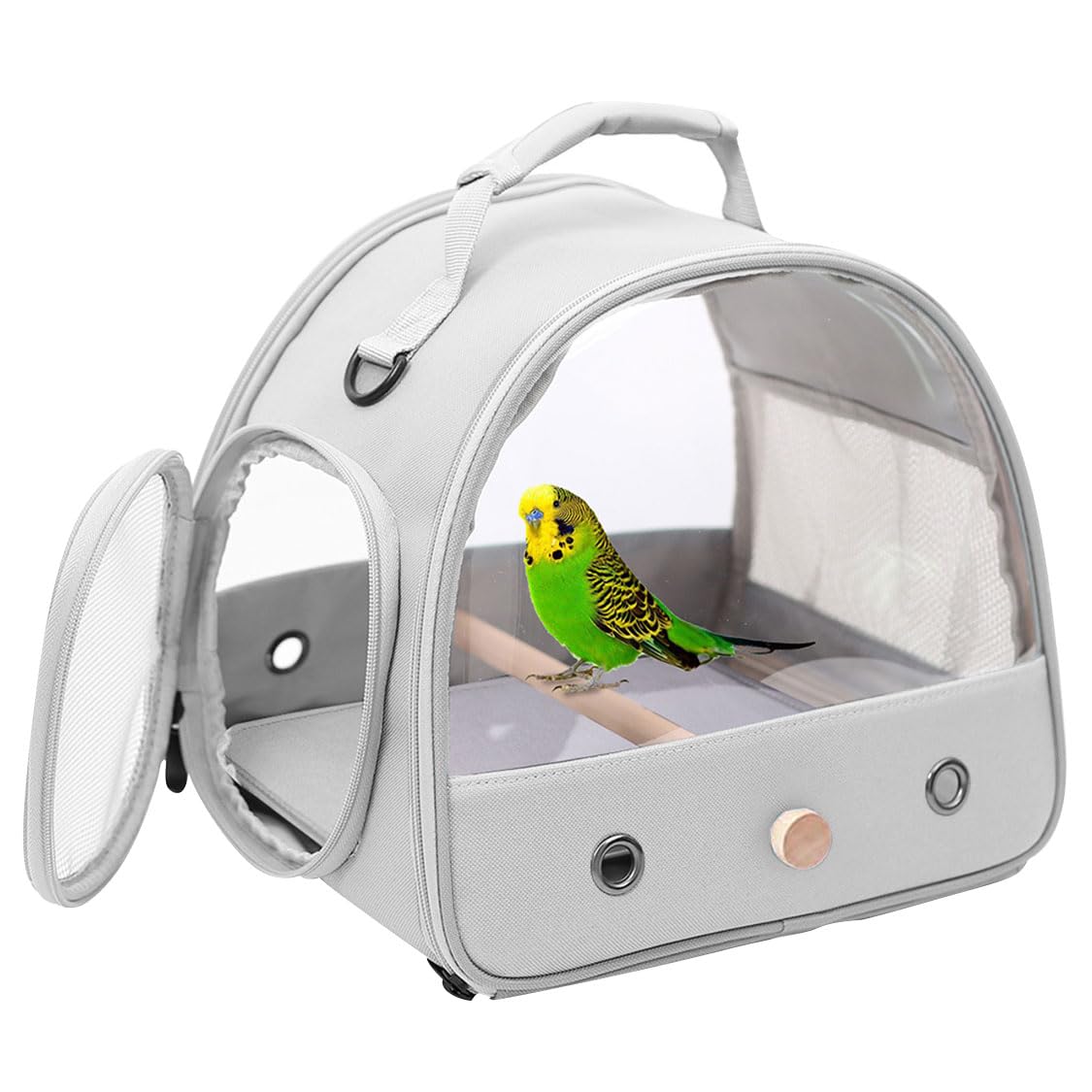 Bird Carrier, Portable Small Bird Parrot Parakeet Carrier with Standing Perch and Stainless Steel Tray, Side Access Window Collapsible (Black, Cylinder Design - Clear)