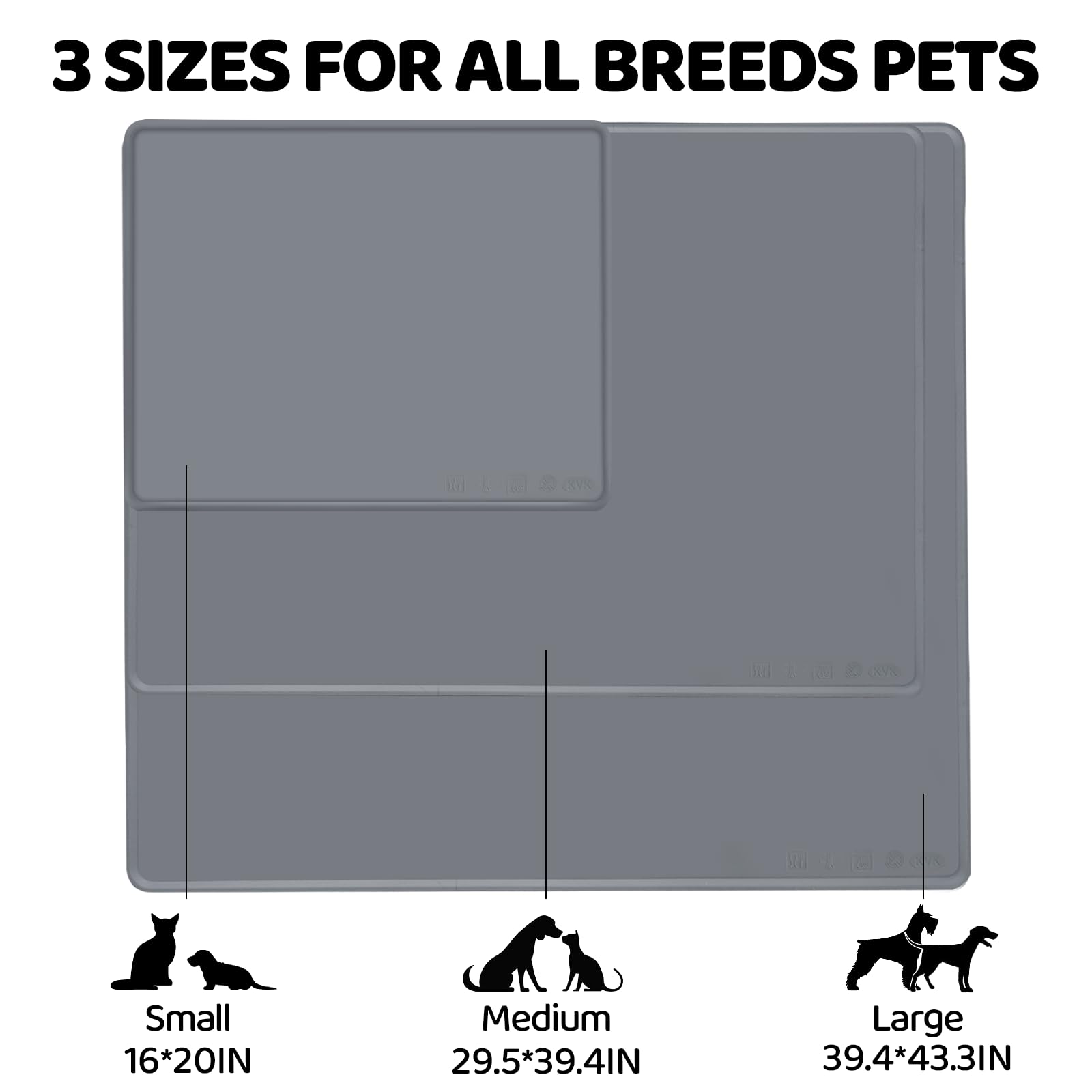 KVK Extra Extra Large Silicone Dog Food Mat 39.4×43.3in and 128oz Silicone Bag Set, Super Size Waterproof Pet Feeding Mat & Container, Non-Slip, Chew-Resistant Floor Protection (Taupe&Orange)