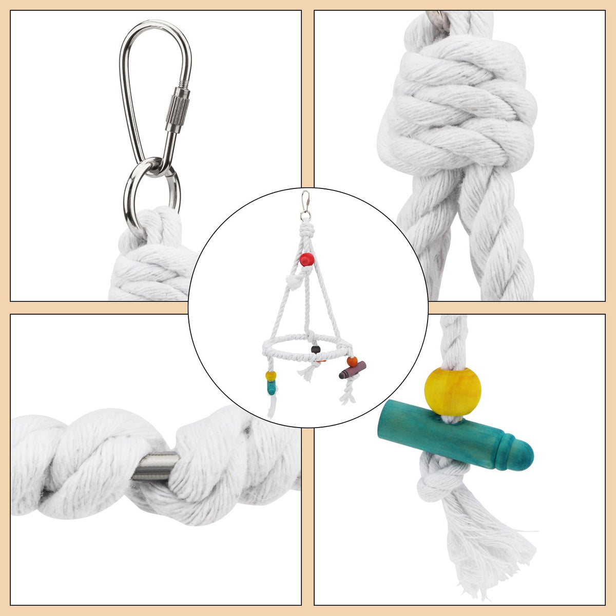 Hypeety Bird Swing Multi Birds Cotton Rope Round Hanging Hammock Perch Toy