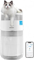 WiseSky Pet Air Purifier, 3-in-1 HEPA Filter for Cat Hair Dander Odor Dust, for Home Large Room, Up to 1644 ft², Smart App Control, 360° Air Intake, W-Cat, White