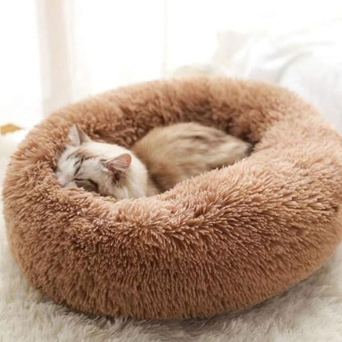 Plush Calming Donut Dog Bed for Small to Medium Dogs, 28 Inch Round Pet Bed