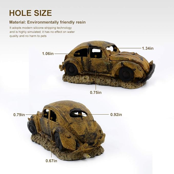 boxtech Aquarium Resin Ornament Decor, Imitation Car Wreck with Air Stone