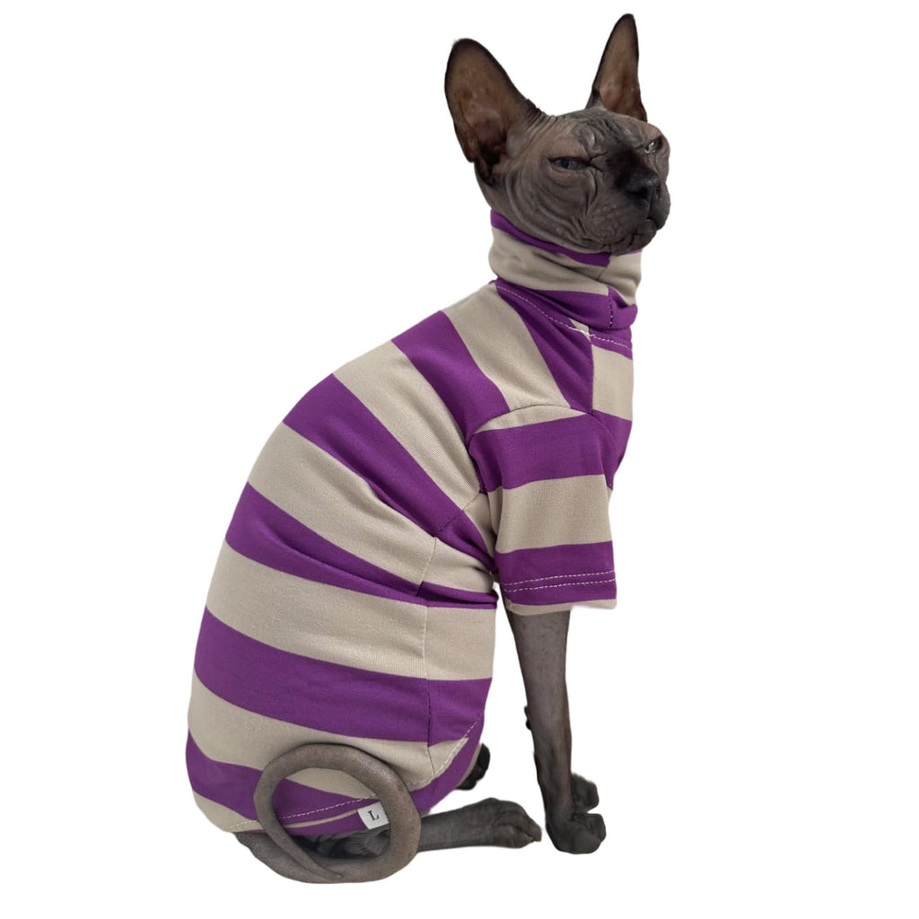 Vintage Stripes Sphynx Hairless Cats Turtleneck Shirt Cotton for Sphinx Cat