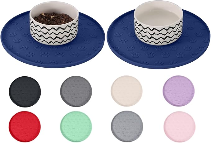 Comtim Waterproof Dog Food Mat - 2 Pack Silicone Pet Food Mat Dog Food Bowl Mats Cat Water Mats Eating Tray, Non-Slip Pet Placemat with Lip for Messy Drinkers to Protect Floor