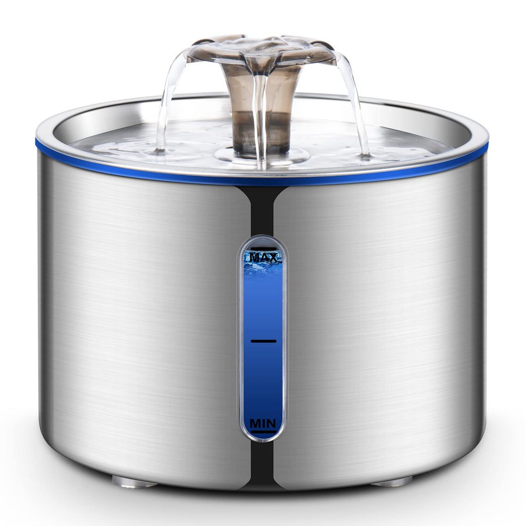 BOORCA Cat Water Fountain, 84oz/2.5L Stainless Steel Pet Water Fountain for Cats, Dogs and Multiple Pets, Automatic Dog Water Dispenser with Water Level Window, Ultra-Quiet Pump