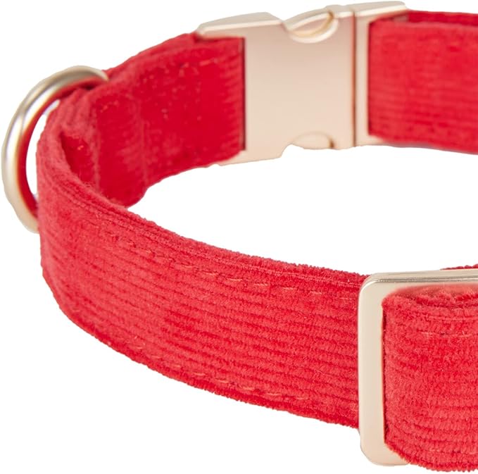 YUDOTE Soft Cotton Dog Collar with Metal Buckle Adjustable Heavy Duty Comfy Corduroy Collars for Small Medium Large Dogs,Red,Small
