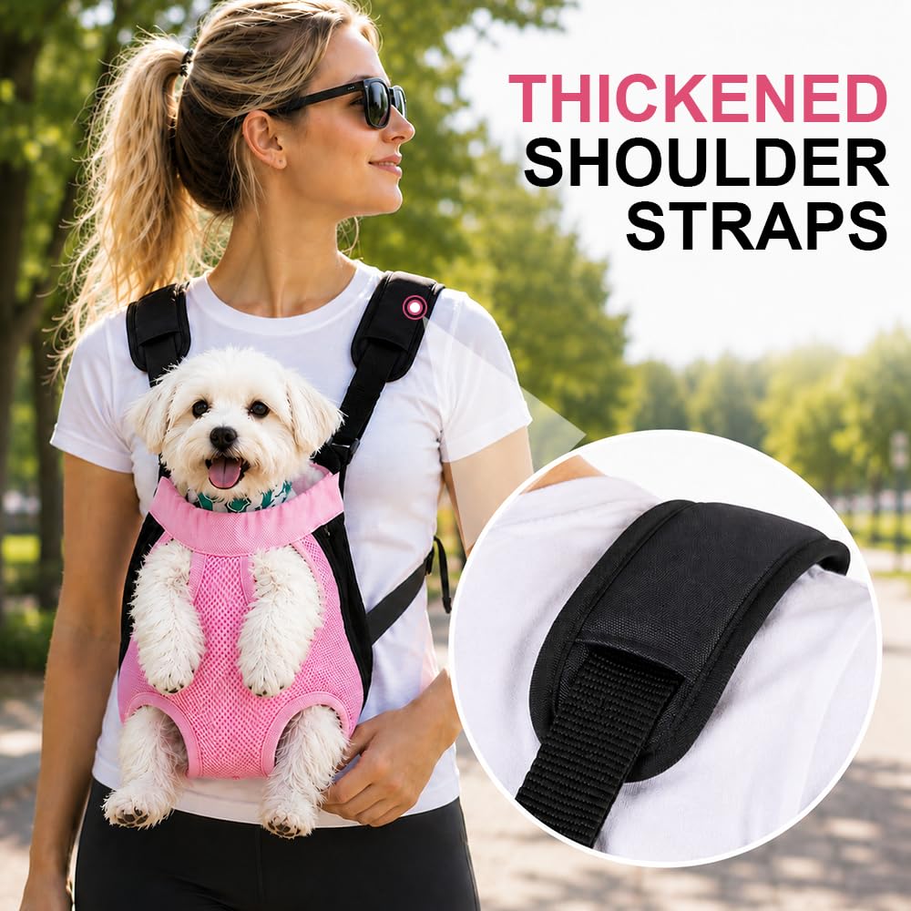 Inspack Dog Backpack Carrier/Cat Carrier, Adjustable Pet Front Carriers Travel Bag for Puppy Medium Dogs, Legs Out, Soft Ventilated Doggie Chest Carry Backpacks for Hiking/Camping, 7-11 lbs, Pink