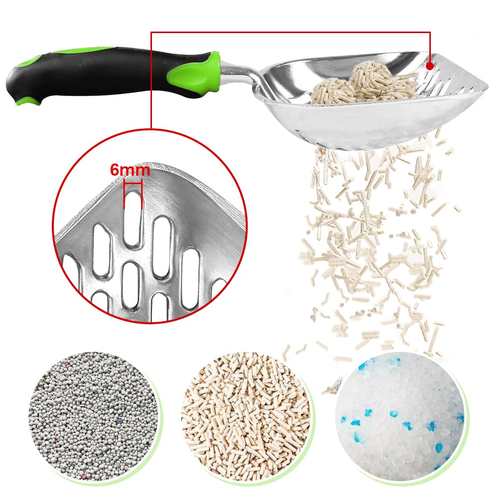Apidgrowth Cat Litter Scoop-Metal Cat Scooper-Long Handle Scoop,Cat Scooper-Poop Sifting-Mesh Shovel-Suitable for Cat Litter Box(Green)-Christmas