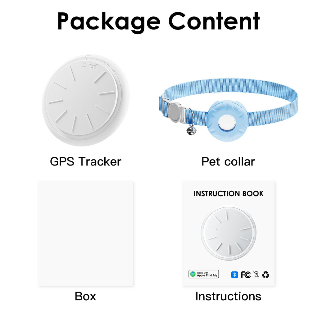 ZFSJTAG GPS Tracker for Cats, Compatible with Apple Find My App (Only iOS), No Monthly Fee Cat Tracker, Waterproof (White Tracker, Blue Cat Collar)