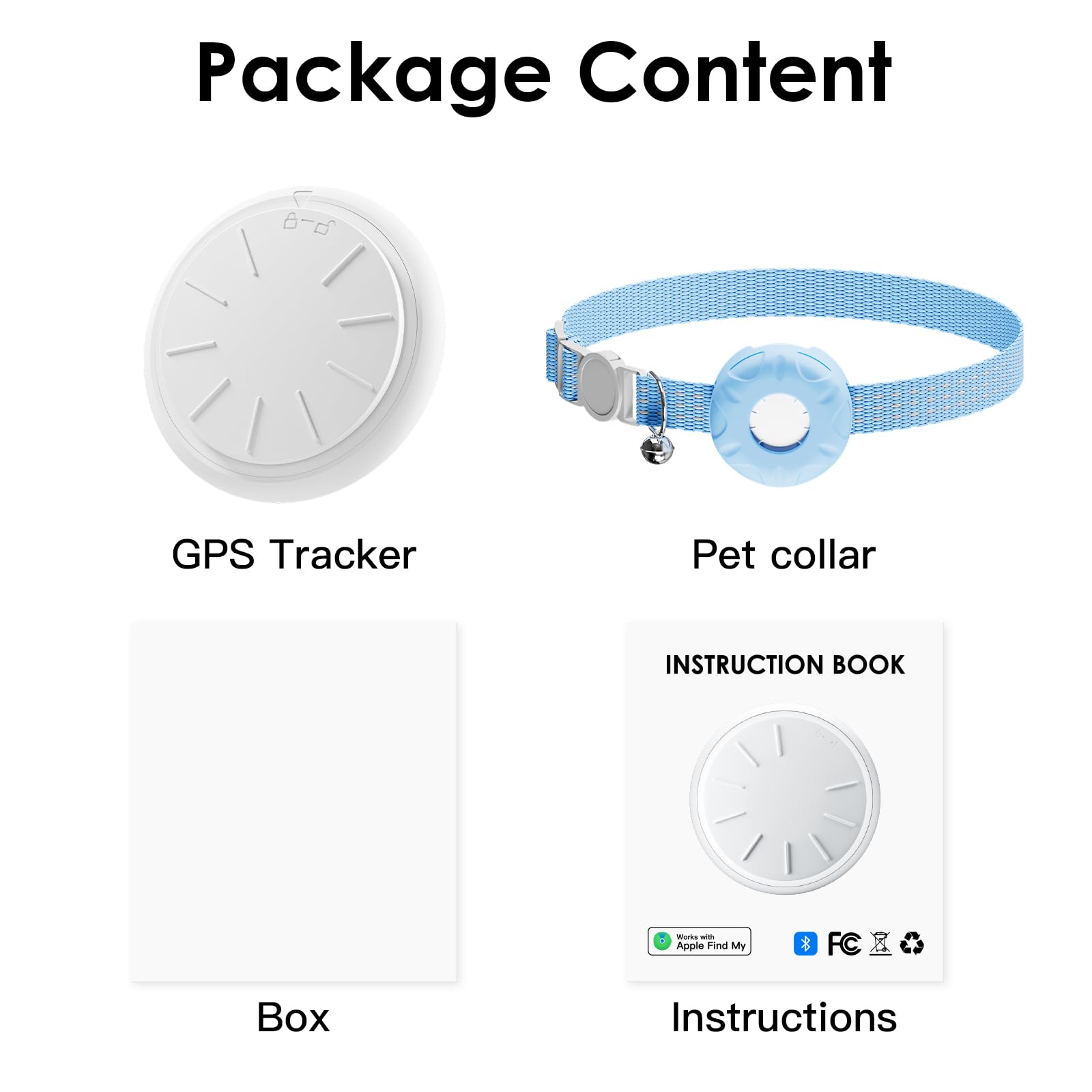 ZFSJTAG GPS Tracker for Cats, Compatible with Apple Find My App (Only iOS), No Monthly Fee Cat Tracker, Waterproof (White Tracker, Blue Cat Collar)