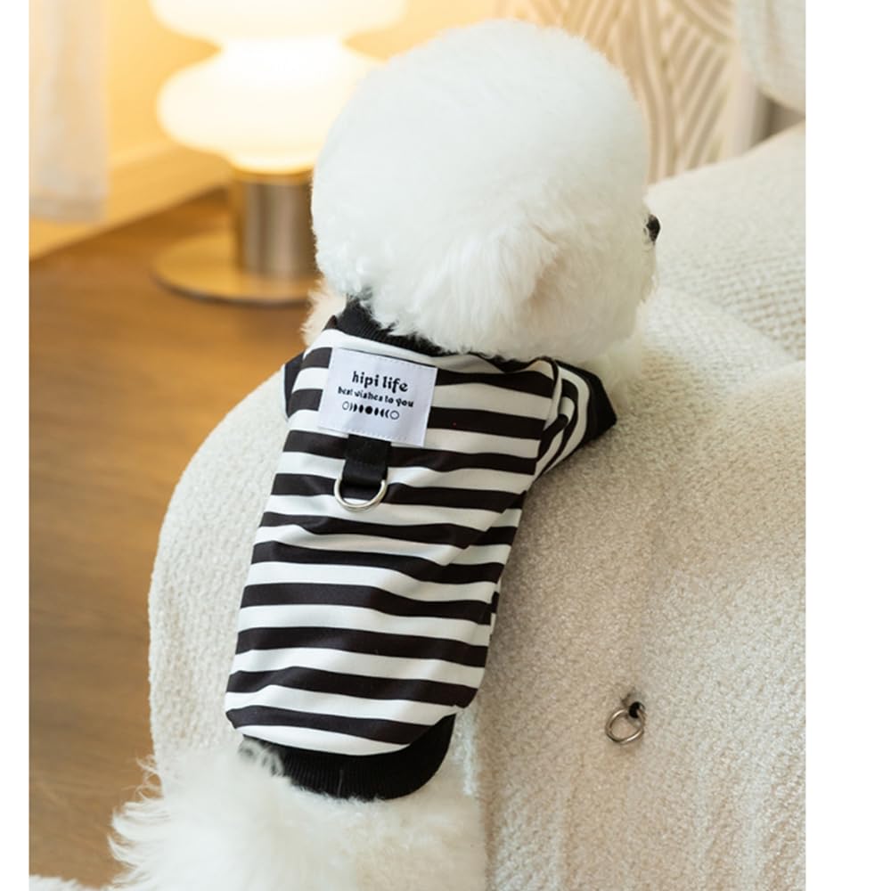 Anelekor Autumn Dog Hoodies with Leash Ring Warm Striped Puppy Shirt for Small Dog Girl Boy Cat Sweater Winter Pet Clothes Pomeranian Chihuahua Cold Weather Coat (Medium, Black)