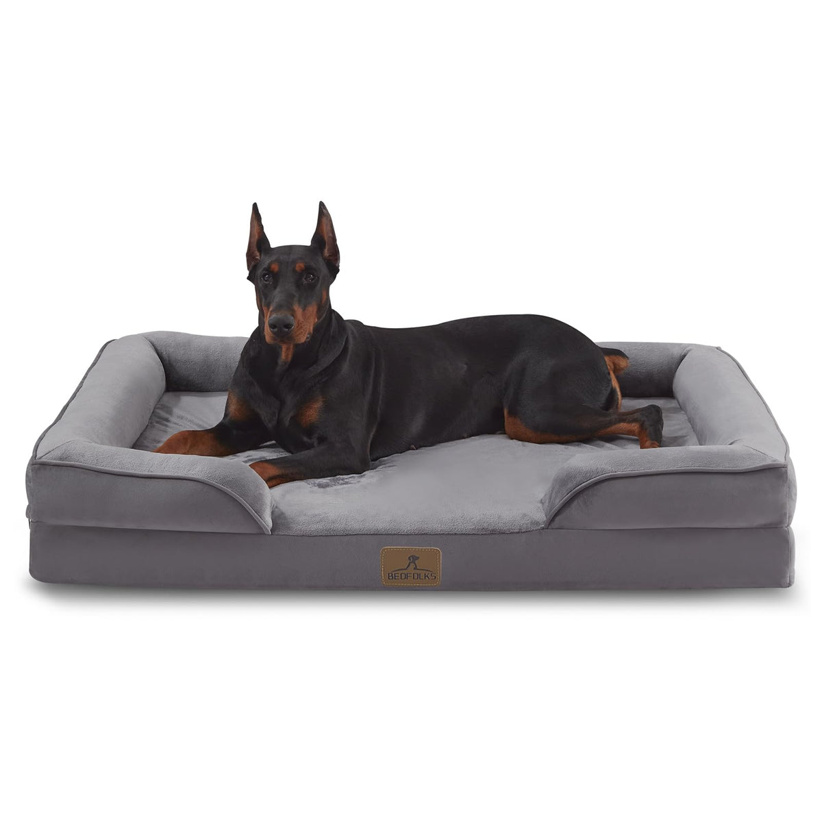 Bedfolks Orthopedic Dog Bed, Big Waterproof Dog Sofa Bed for Large Dogs, Egg Foam Pet Couch Bed with Removable Washable Cover and Nonslip Bottom, Black