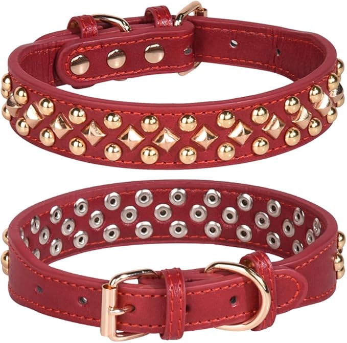 haoyueer Spiked Dog Collar Soft Pu Leather Mushrooms Rivet Spike Studded Puppy Adjustable Pet Collars for Small Breeds (XS, Red3)