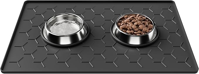 Pieviev Silicone Dog Cat Food Bowl Mat, Waterproof Raised Edge, 24'' x 16''