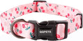 QQPETS Adjustable Soft Dog Collar: Print Flower Pink Multicolor Cute Patterns for XS Small Medium Large Pet Girl Boy Puppy Walking Running Training (L, Sakura Pink)