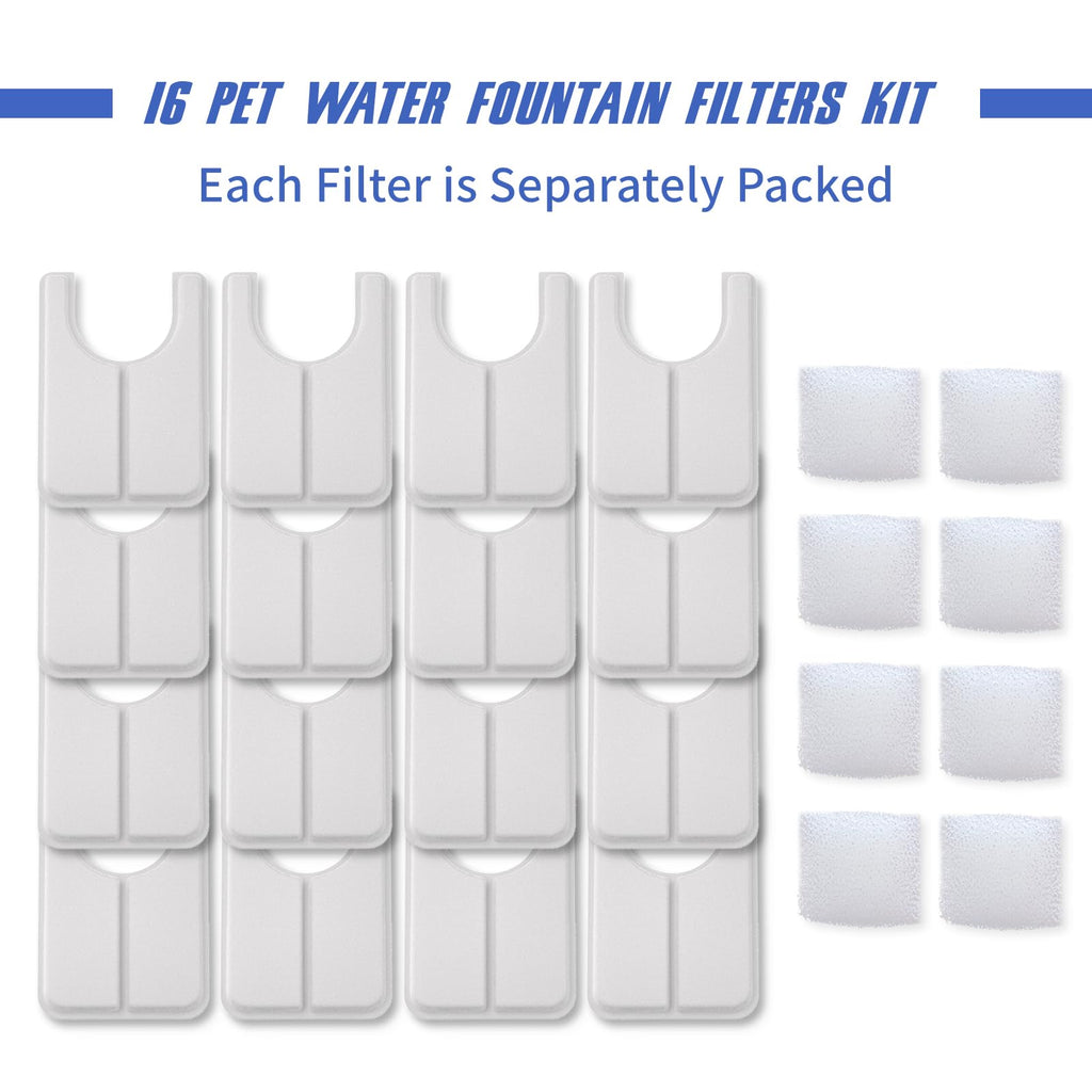 Jzla pro Ceramic Cat Water Fountain Automatic Pet Water Dispenser Pet Drinking Fountain Filters(16 Filter cartridges + 8 sponges)