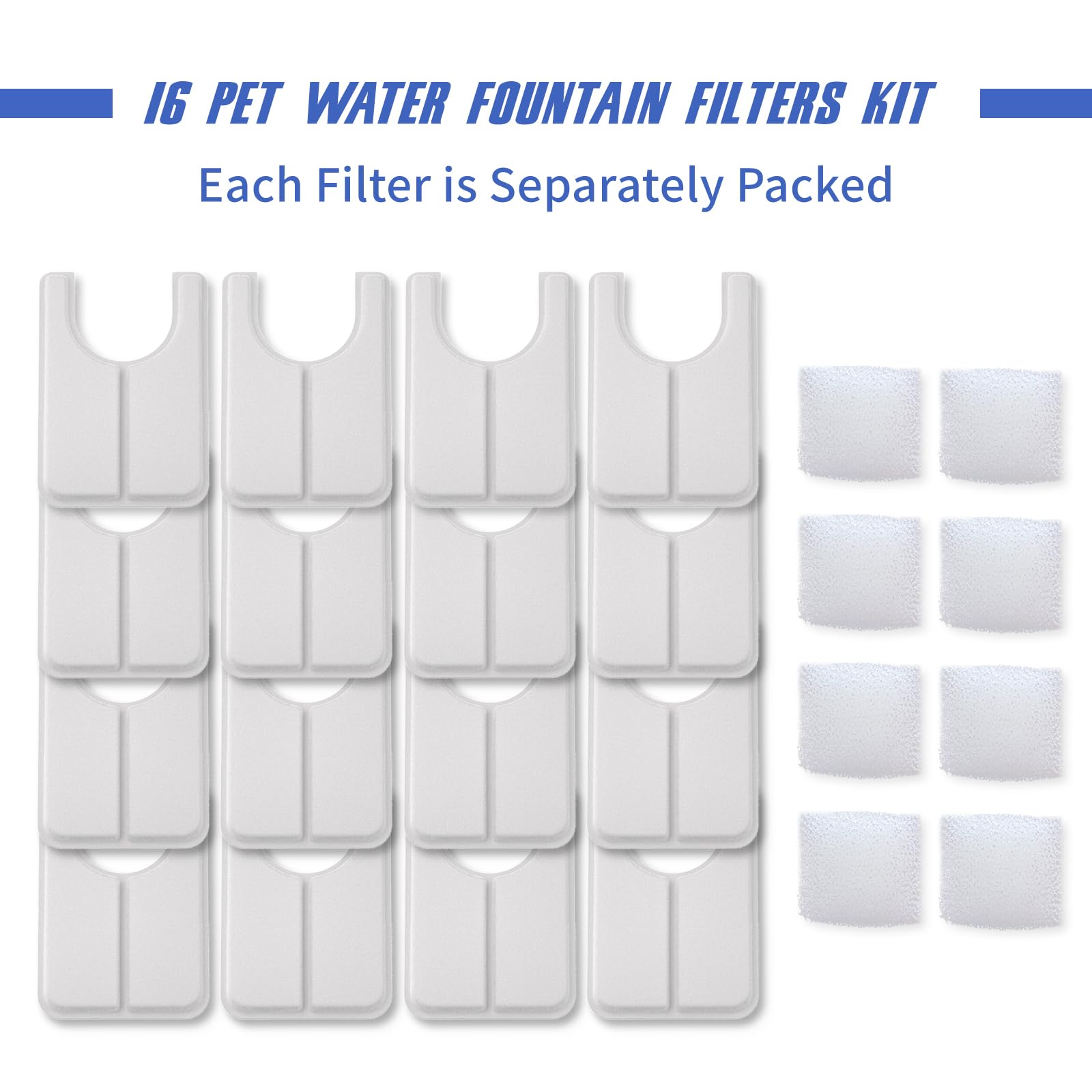Jzla pro Ceramic Cat Water Fountain Automatic Pet Water Dispenser Pet Drinking Fountain Filters(16 Filter cartridges + 8 sponges)