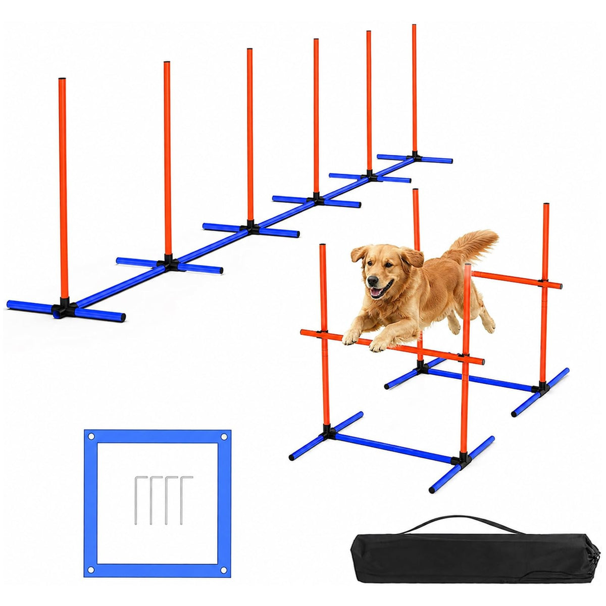mioule Dog Agility Course Backyard Set, 4-Set Hurdles with Weave Poles