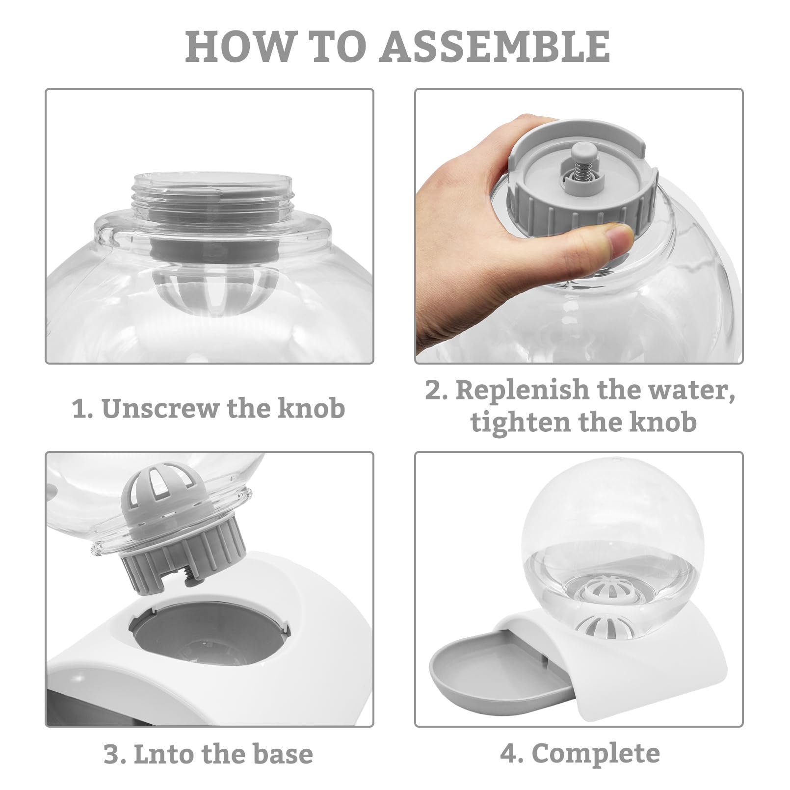Hamiledyi Automatic Water Dispenser for Dogs and Cats Pet Water Dispenser 2.8 Liter Pet Gravity Water Station Spill-Proof Spherical Waterer Pets Water Bottle for Puppies Kittens Rabbits (Grey)