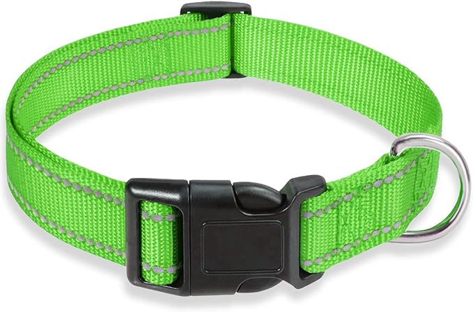 Reflective Dog Collar with Buckle Adjustable Safety Nylon Collars for Small Medium Large Dogs, Grass Green S