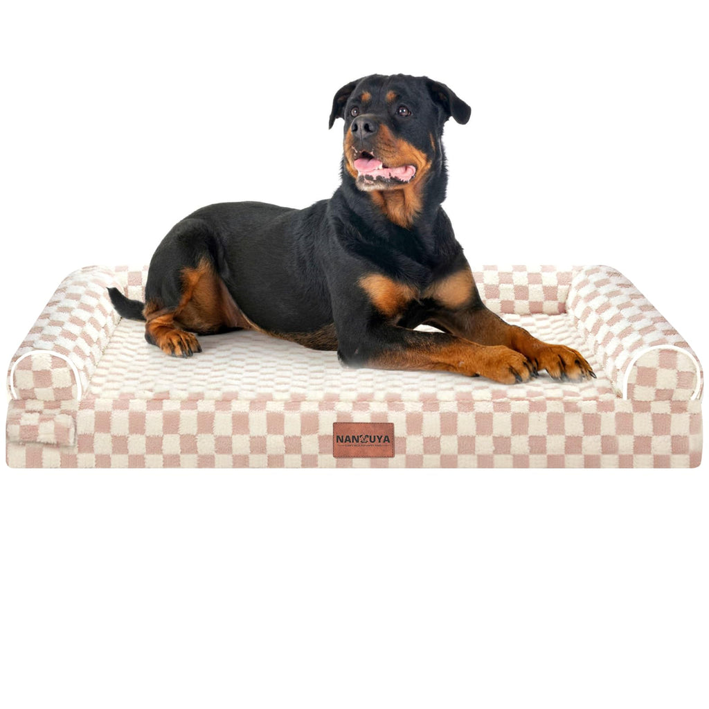 NANUYA Orthopedic Dog Bed for XX-Large Dogs, 44 x 35 Inch, Pink Grid