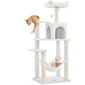 Feandrea Cat Tree, 54.2-Inch Cat Tower, Plush Multi-Level Condo with 4 Scratching Posts, 2 Perches, Hammock, Cave, Cream White UPCT161T01