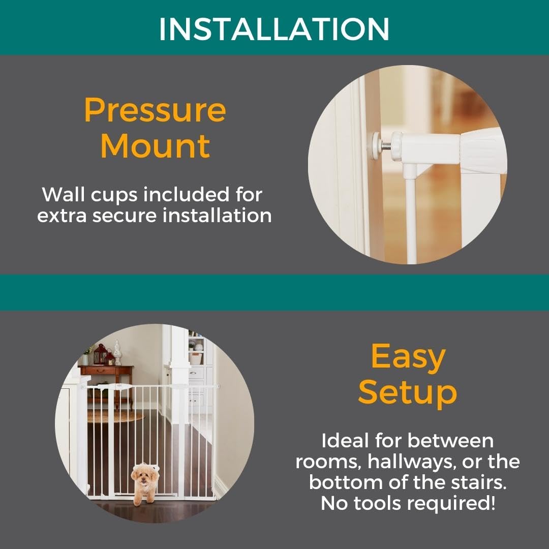 MYPET EasyPass Extra Tall & Wide Walk Thru Pet Gate: 29.75” - 52” Wide Dog Gate with Adjustable Pass-Thru Pet Door; Pressure Mounted, No Tools Needed, 41" Tall, White
