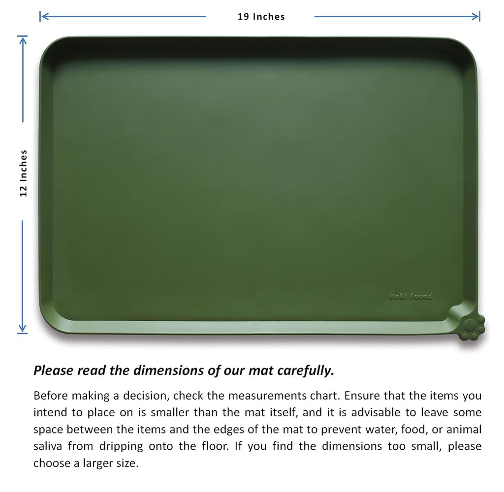 Hoki Found Silicone Pet Food Mat - High-Lips Dog Cat Bowl Placemat - Waterproof, Dark Olive