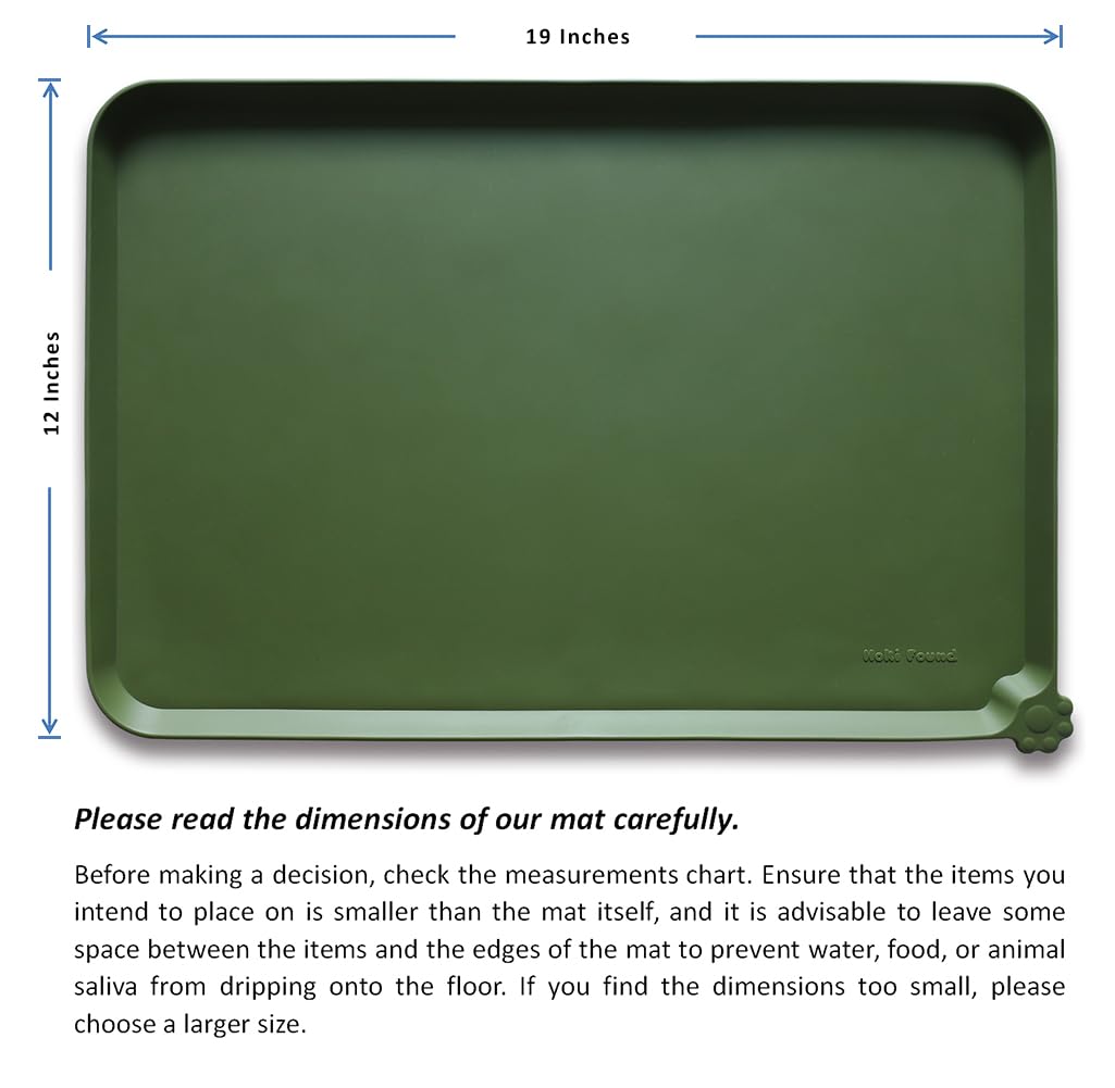 Hoki Found Silicone Pet Food Mat - High-Lips Dog Cat Bowl Placemat - Waterproof, Dark Olive