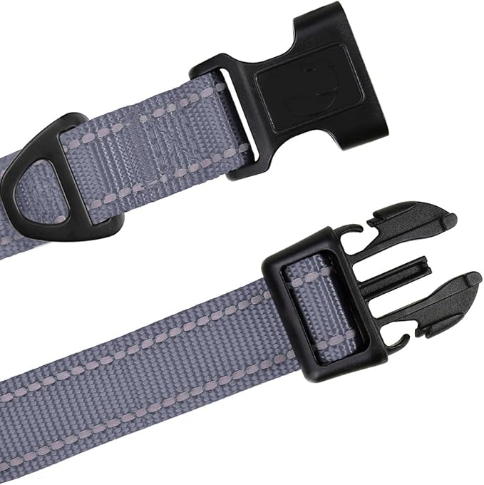 TagME Small Dog Collar, Reflective Puppy Collar, Gray, 5/8" Width