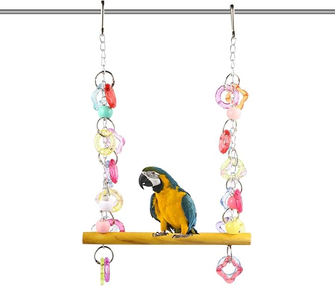 FRCOLOR Pet Bird Swing 7.87 Inch Wooden Hanging Chewing Toy for Medium Small Parrots Parakeets Macaws Cage Garden Rest Play