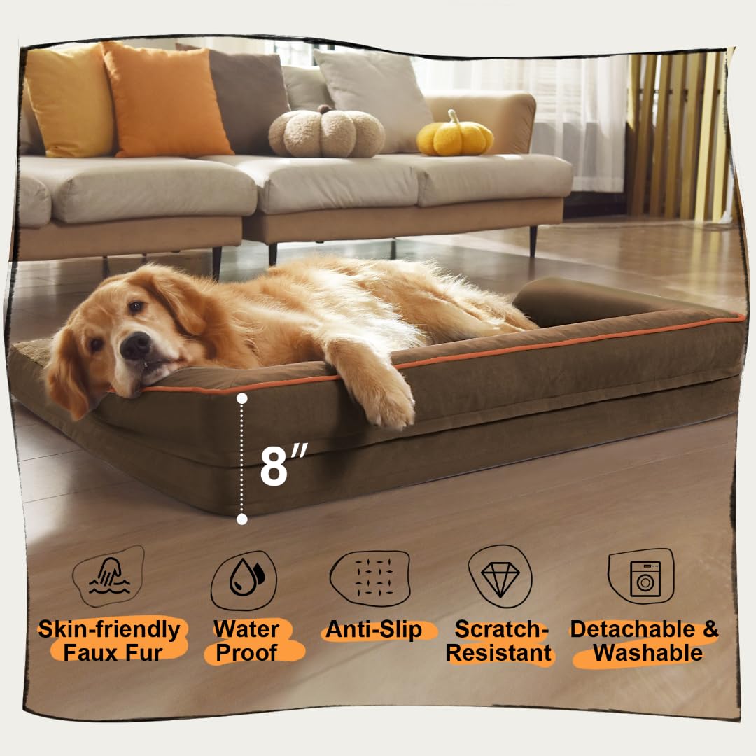 MEKIY Orthopedic Waterproof Jumbo Dog Bed with Bolster for Extra Large Dogs